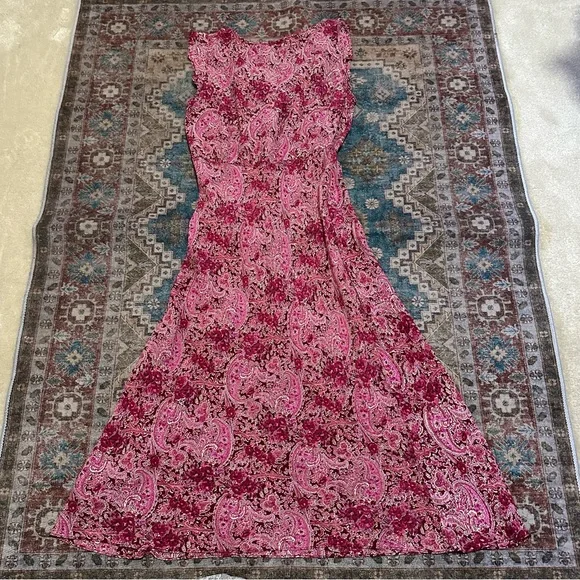 Y2k Charlotte Russe Pink paisley print maxi dress with ruffles Size Large - Picture 8 of 9